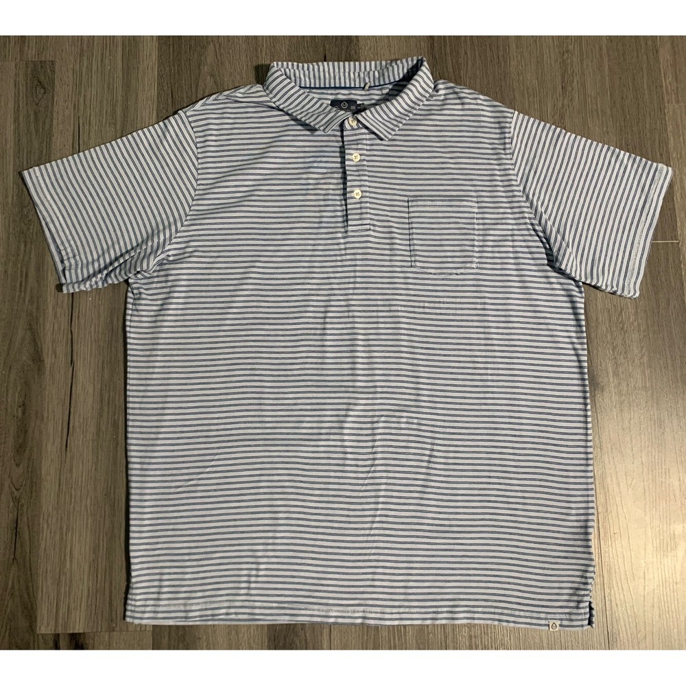 TASC Men's Coastal Collection Blue Striped Short Sleeve Polo Shirt Size XXL 2XL